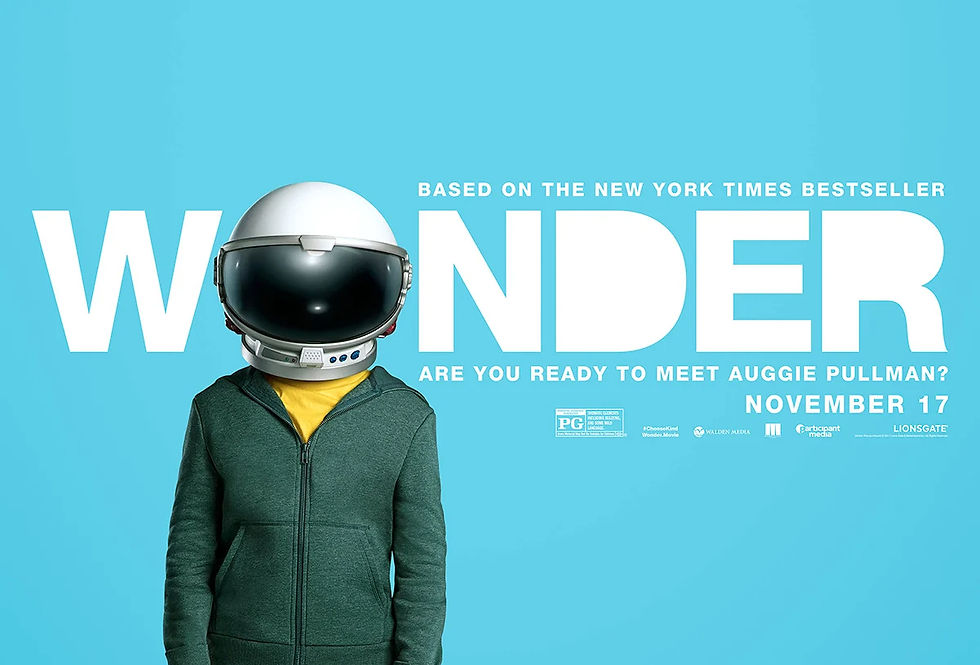 Poster film WONDER: anak berjaket hijau berhelm astronot di latar biru, teks putih WONDER dan November 17.