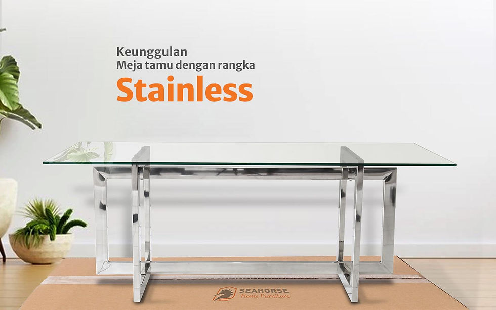 meja tamu rangka stainless top kaca