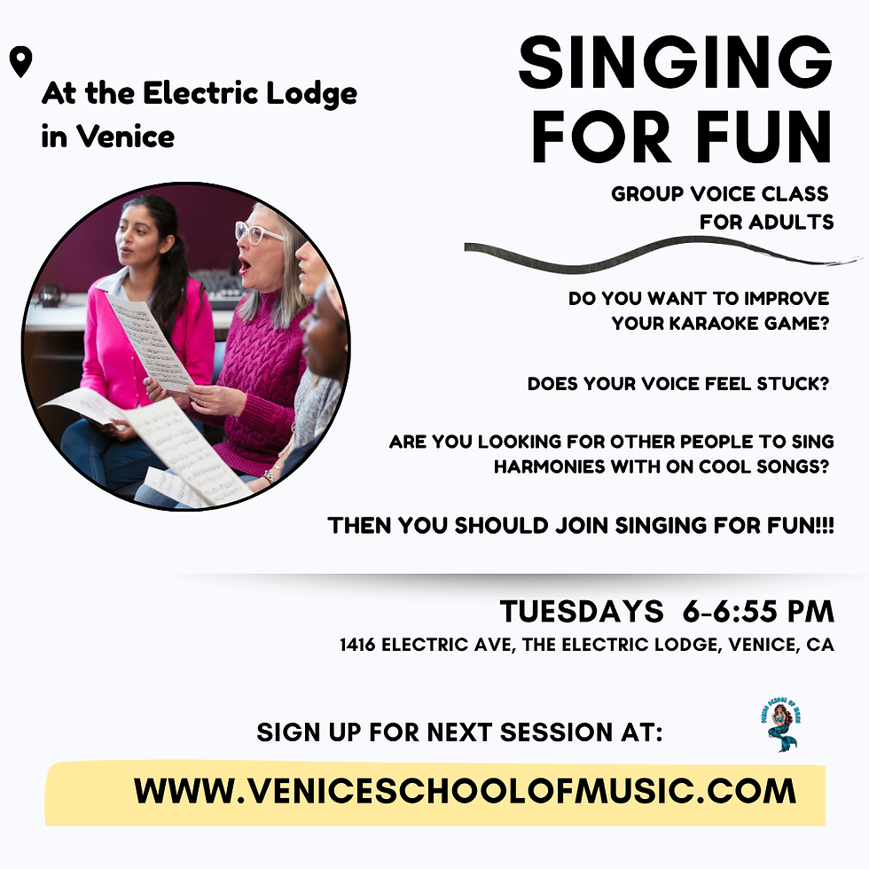 Women singing and reading music sheets in a circle as part of a "Singing for Fun" class in Venice. Sign-up info: veniceschoolofmusic.com.