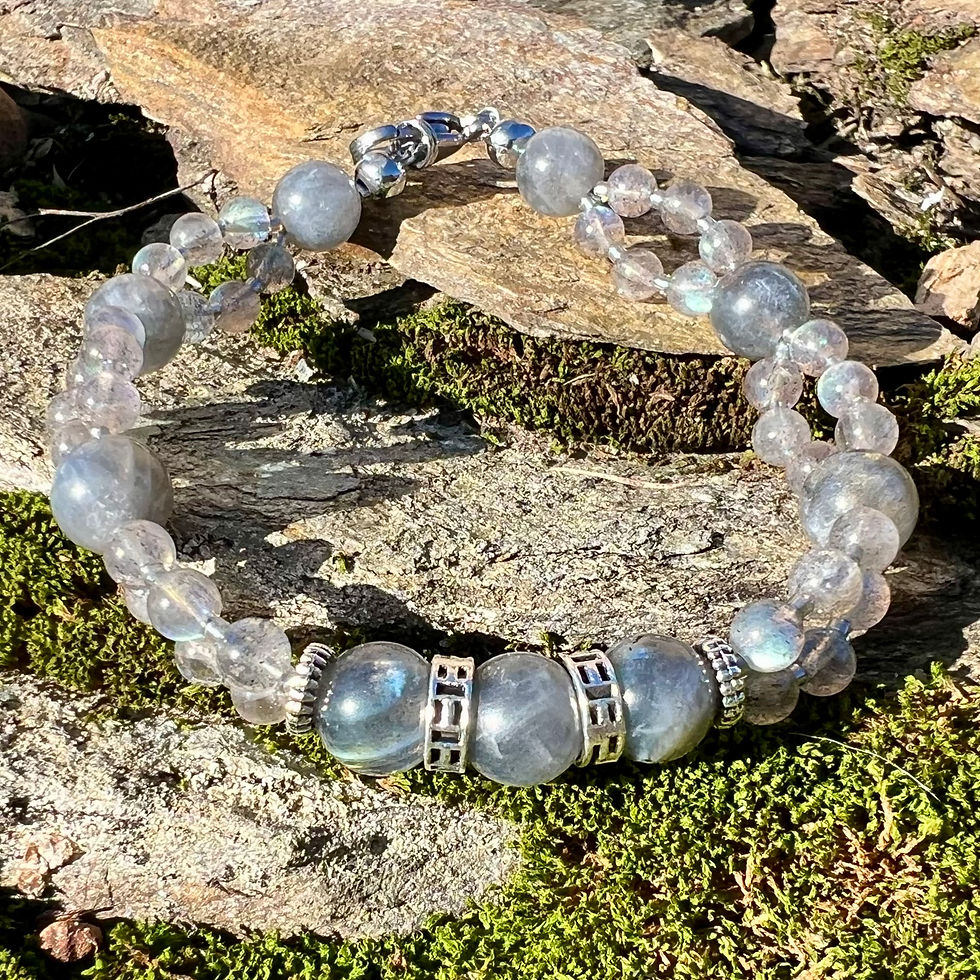 Bracelet Danse des voiles en Labradorite, modèle 3 perles centrales, création artisanale Terraluna Cévennes