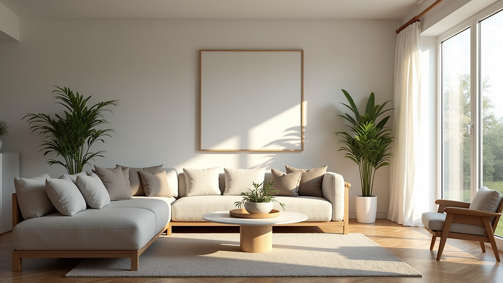 Eye-level view of a clean and organized living room