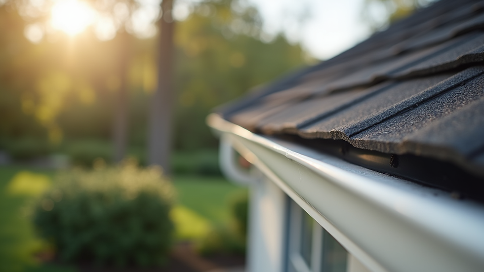 Close-up view of seamless gutter installed along roof edge