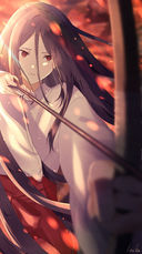 弓を引く巫女を描いたinikaイラスト