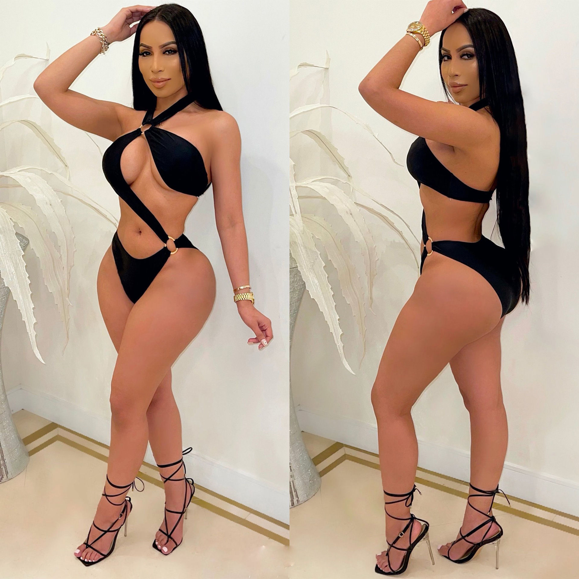 Solid Color One-Piece Swimsuit