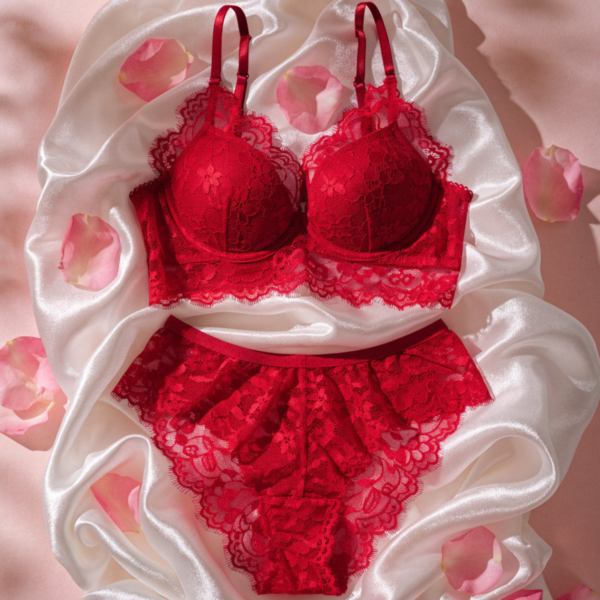 "LOVE AGAIN" Red Lace Two-Piece Lingerie