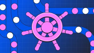 藍色背景上有粉色船舵