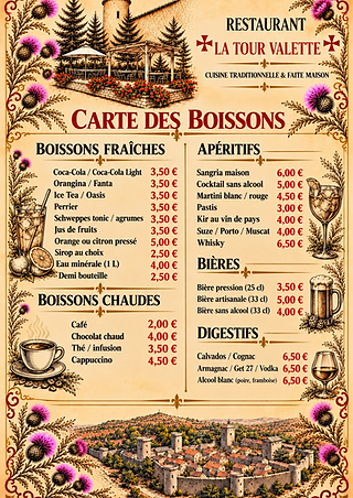 Restaurant la tour valette la couvertoirade aveyron 12 carte