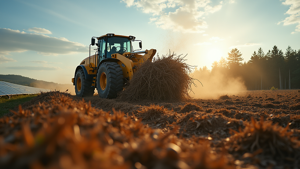 Eye-level view of forestry mulching machine clearing brush on a solar site