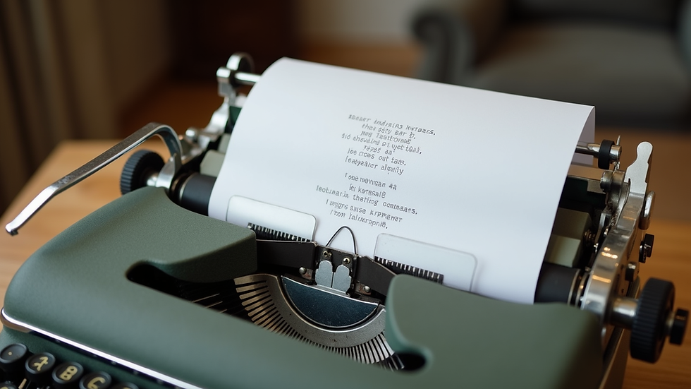 Eye-level view of a vintage typewriter with a sheet of paper containing a poem