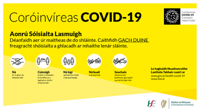 Coronavirus Covid 19 About and How to Help Prevent Safety Sign Irish Ghaeilge