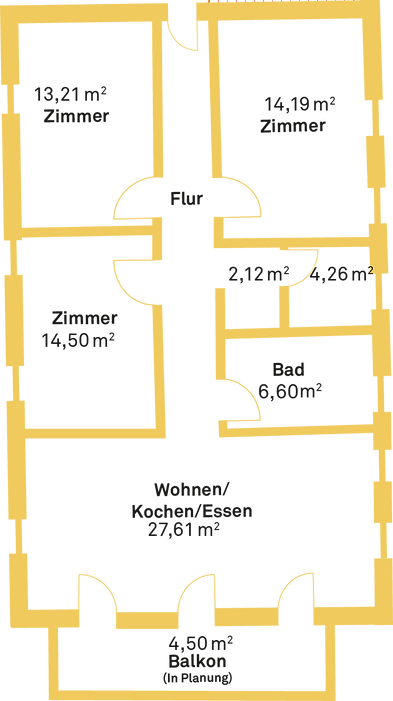 Grundriss der Wohnung im Gerlachhaus, 1.OG
