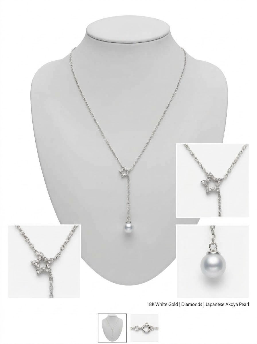 Thumbnail: 18KY with Japanese Akoya Pearl Chain Necklace -Star Motif