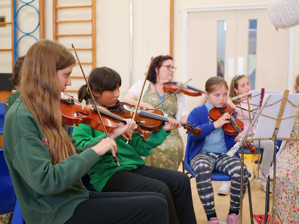 Young students practicing violin during a music lesson in Tees Valley