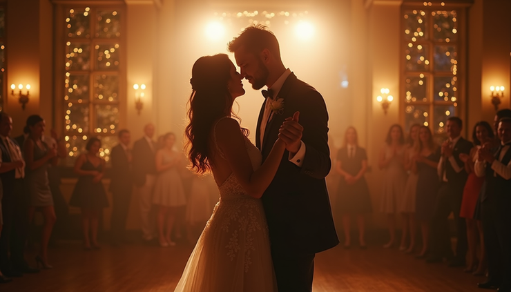 Close-up view of a wedding singer performing the first dance song in a luxury countryside estate