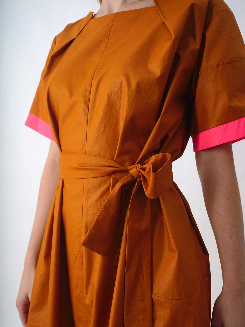 Thumbnail: Ocre Dress with NeonPink detail