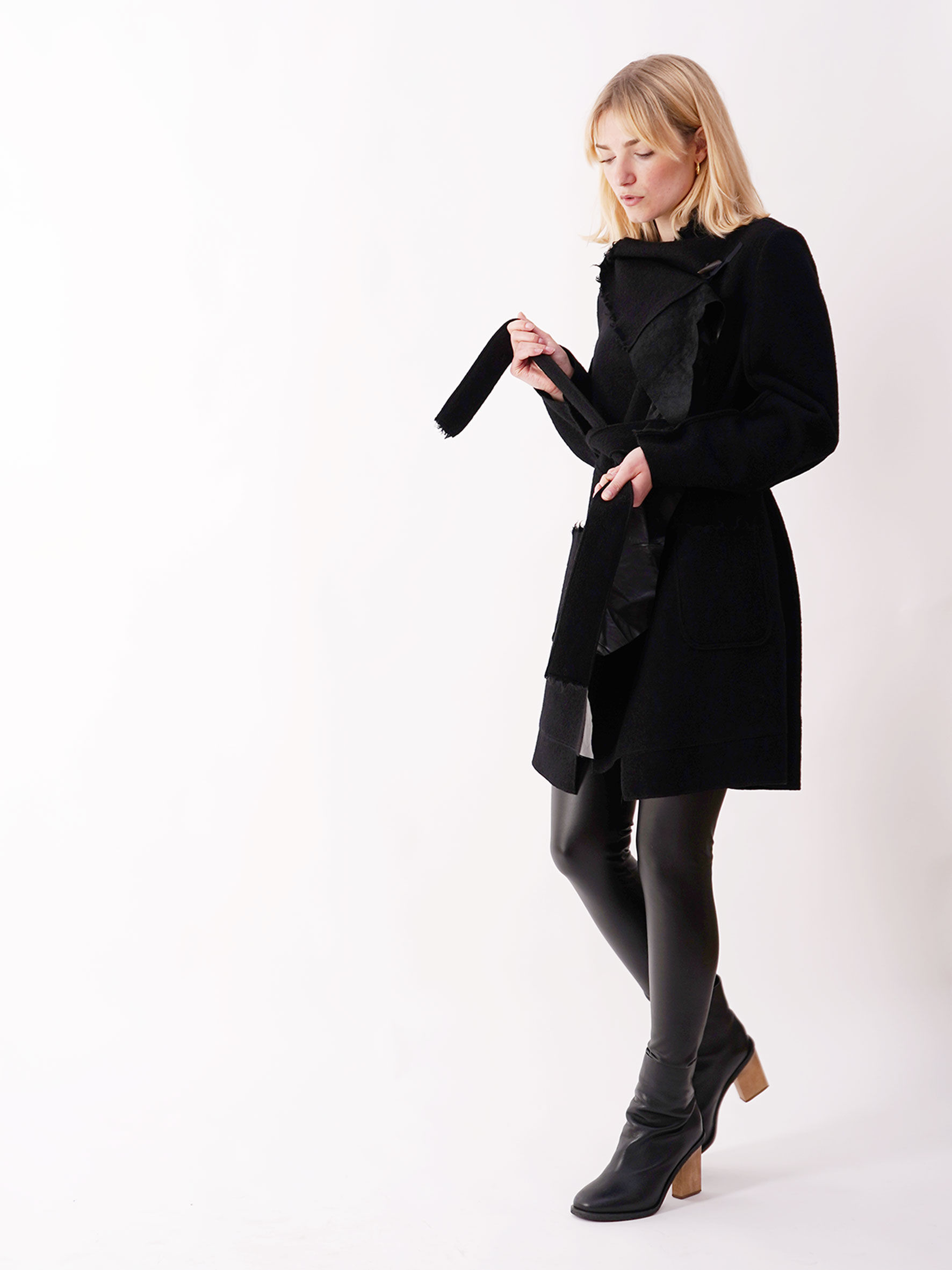 Felted Wool Cardigan with Leather detail 