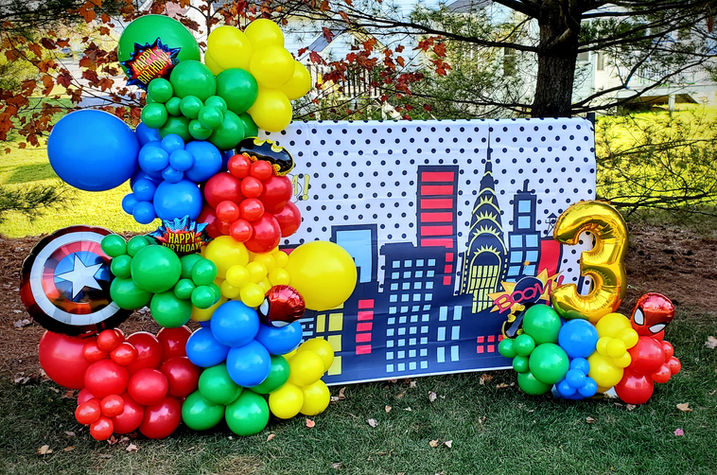 Super Hero Colorful Balloon Garland Balloonables balloon decor Lancaster York PA balloon twisting Party Decor