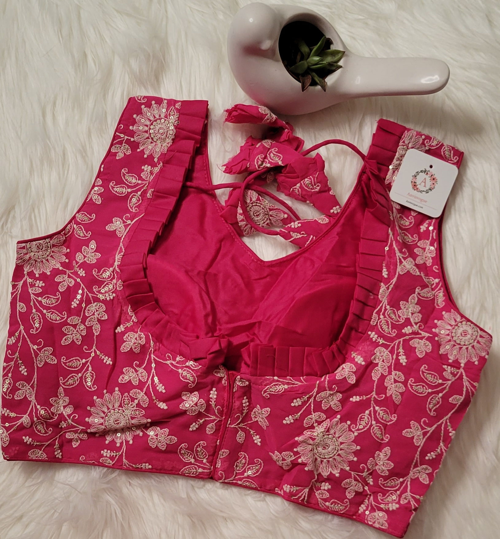 Rani Pink georgette embroidery readymade blouse for Indian saree