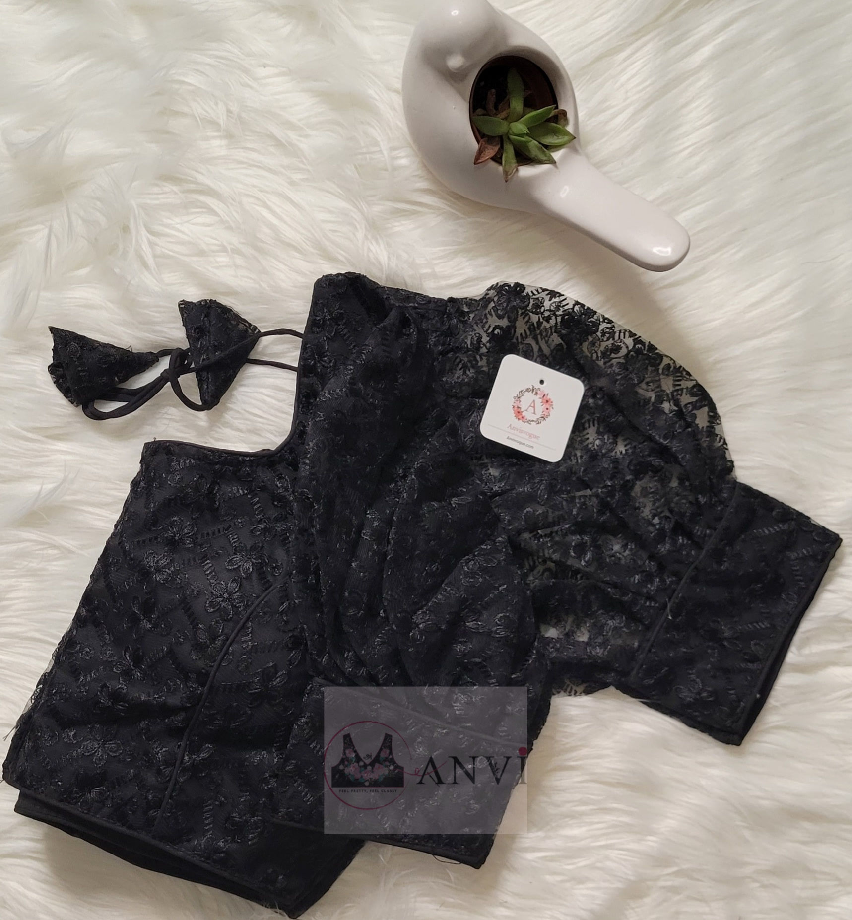 Black puff sleeve readymade blouse for Indian saree