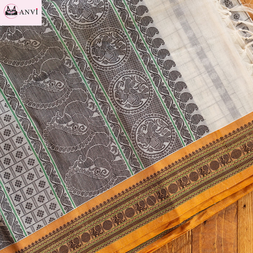 Thumbnail: Half white handloom Kanchi cotton saree