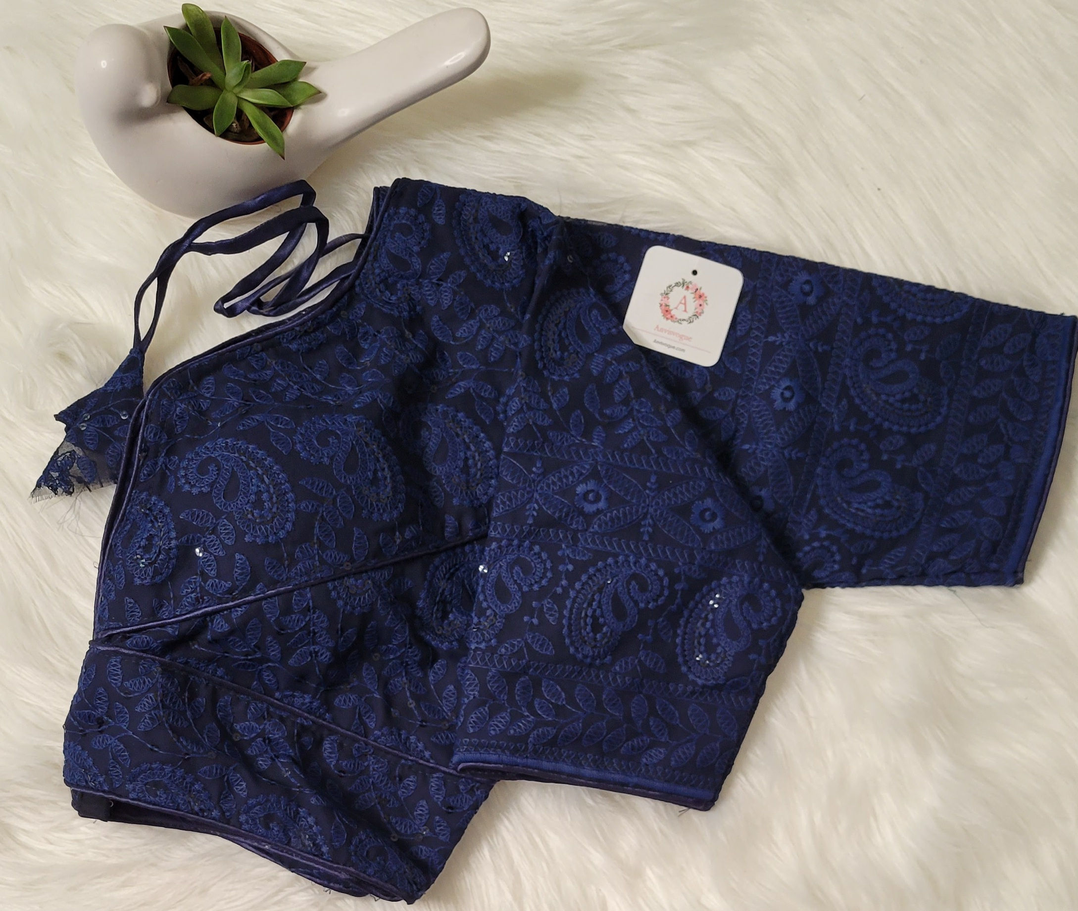 Navy Blue chikankari sequence readymade blouse for Indian saree