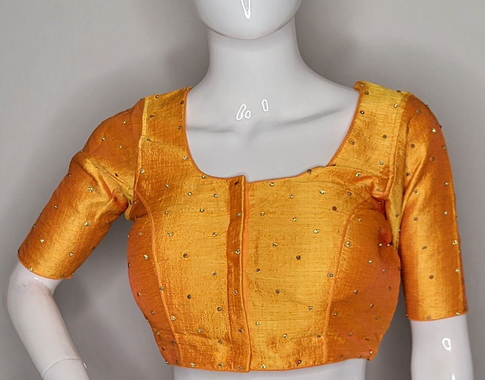Thumbnail: Yellow raw silk with golden butta readymade blouse for Indian saree