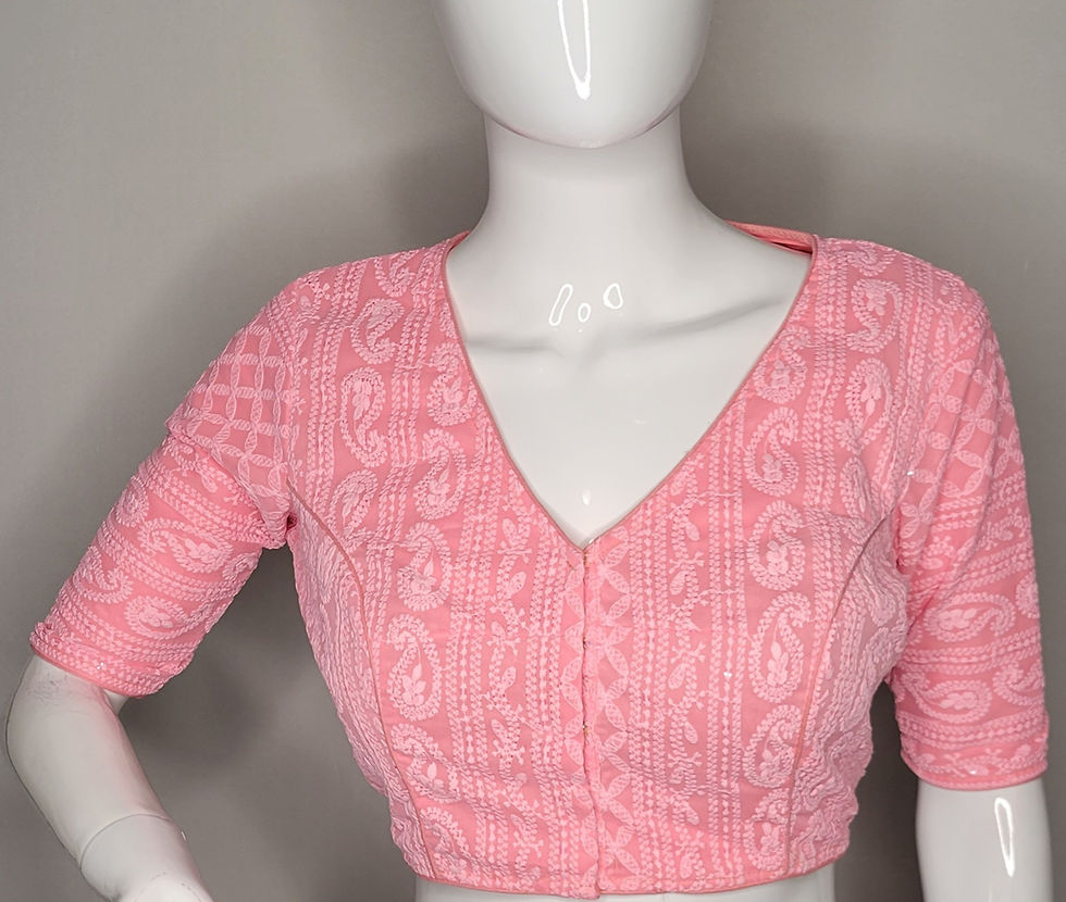 Thumbnail: Baby Pink Chikankari readymade blouse for Indian saree