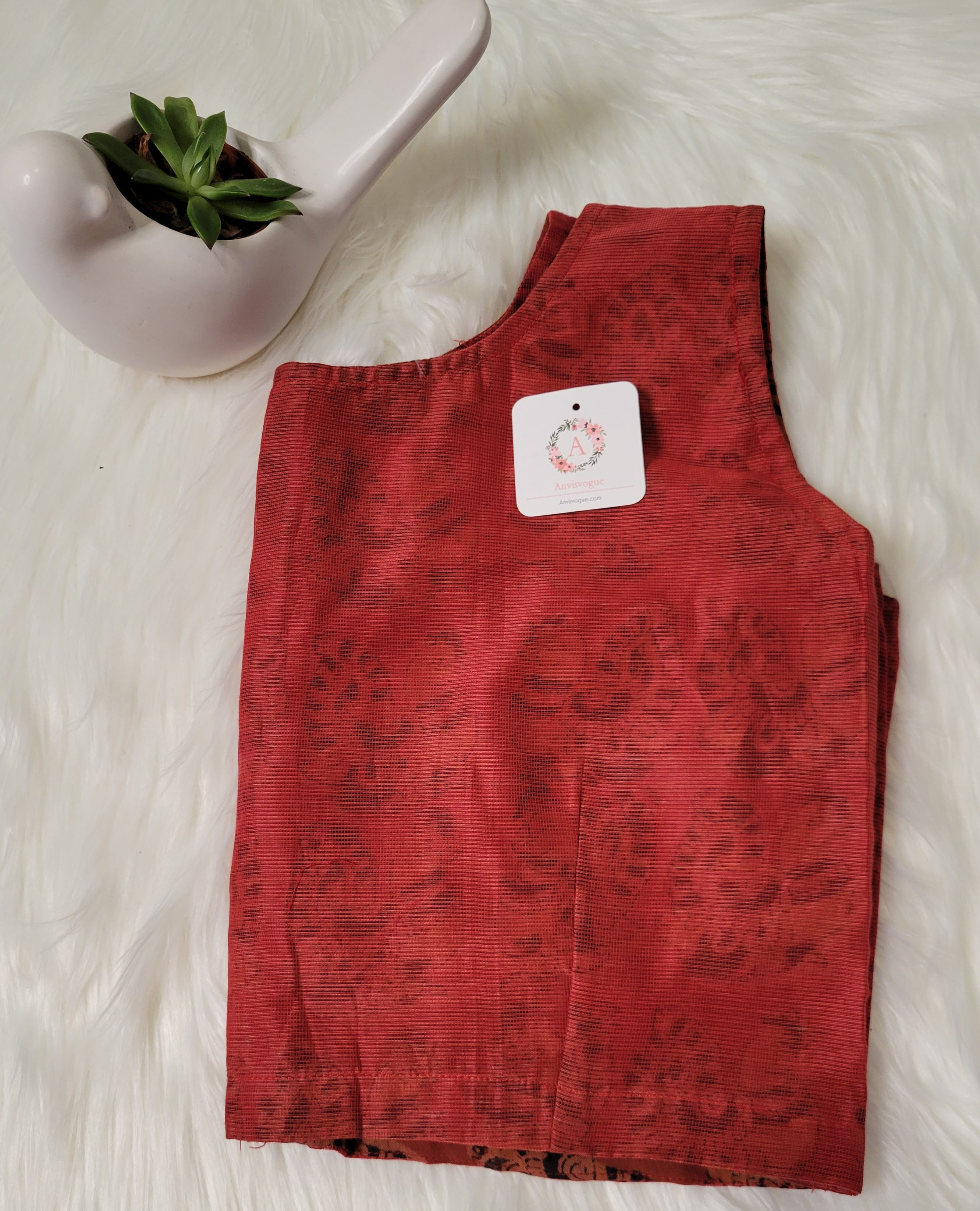 Brick Red kalamkari readymade blouse for Indian saree