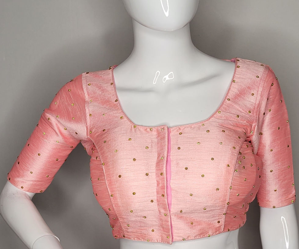 Thumbnail: Baby Pink raw silk with golden butta readymade blouse for Indian saree