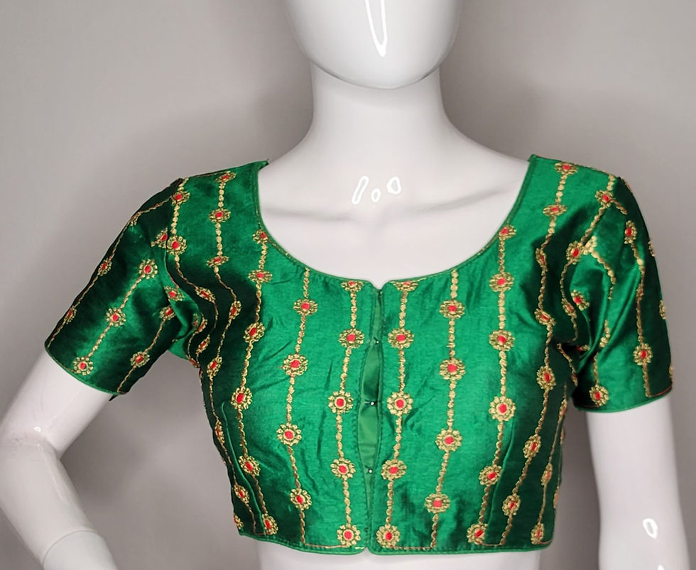 Thumbnail: Emerald Green zari embroidery readymade blouse for Indian saree