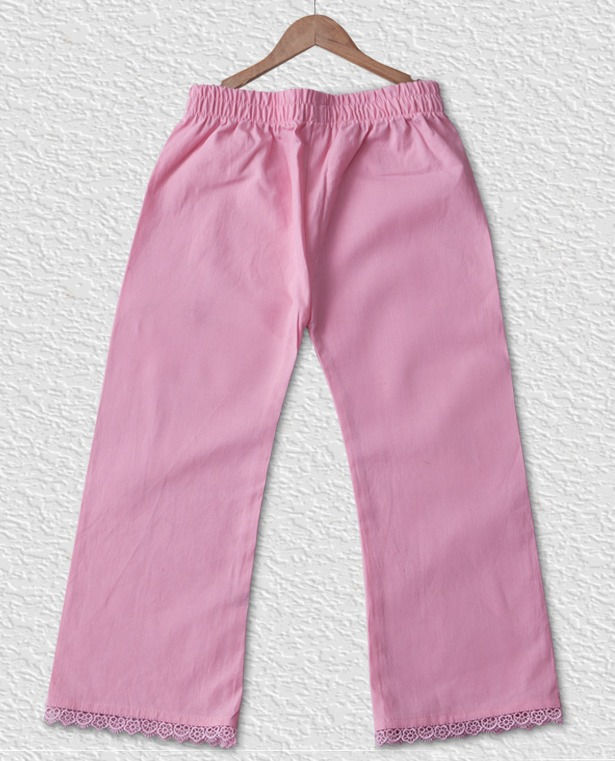 Thumbnail: Pink cotton palazzo kurti set with contrast blue duppata for girls