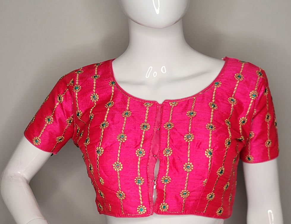 Thumbnail: Rani pink zari embroidery readymade blouse for Indian saree