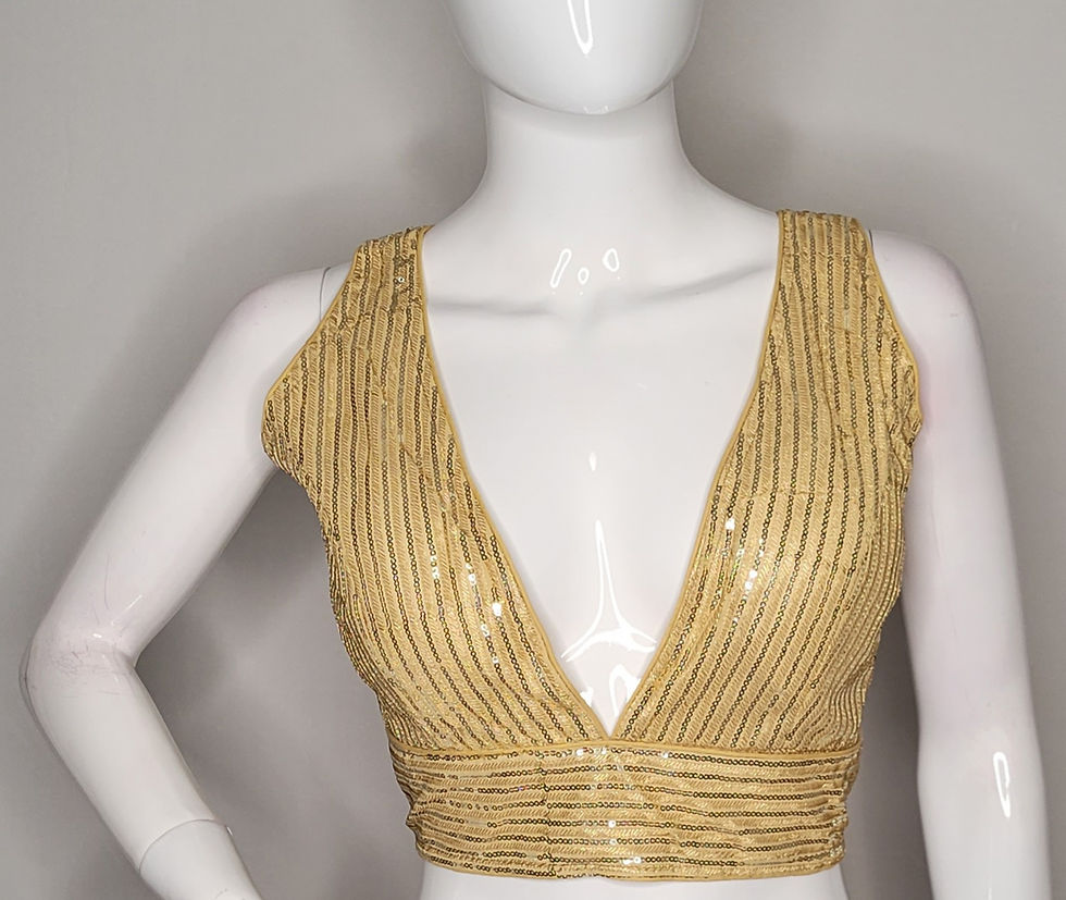 Thumbnail: Golden sequence party wear readymade blouse for Indian saree