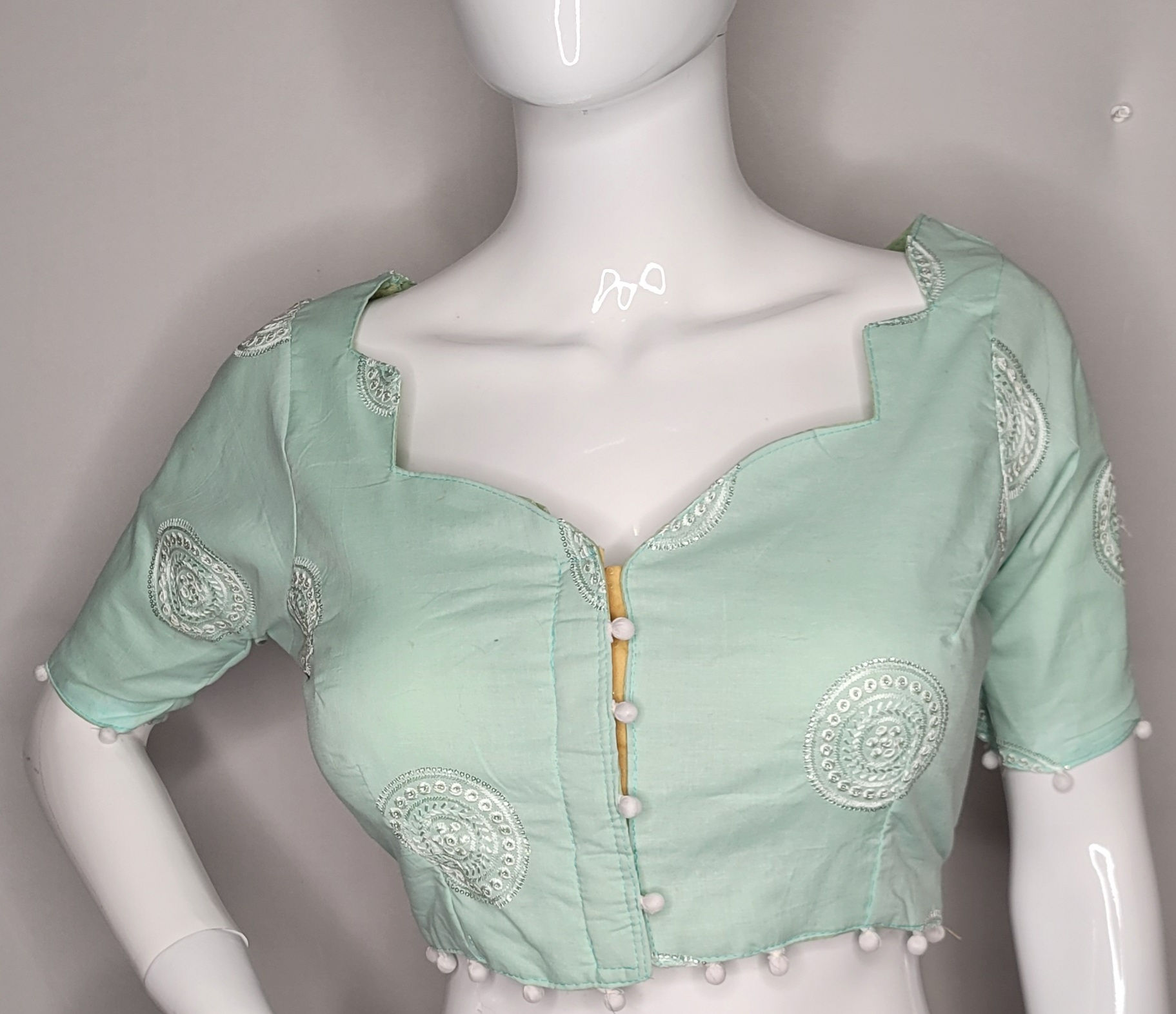 Pistachio Green silver zari readymade blouse for Indian saree