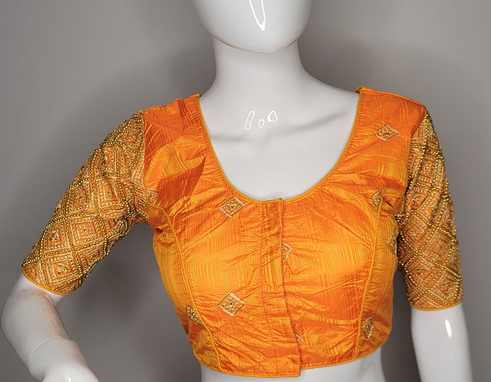 Thumbnail: Alphonso mango Yellow - Hand worked embroidery readymade blouse for Indian saree