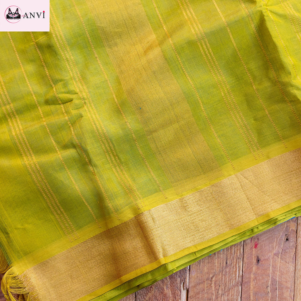 Thumbnail: Rama Green silk cotton saree with ready to wear blouse