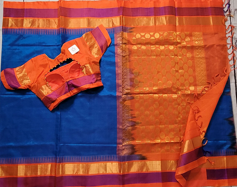 Thumbnail: Blue color silk cotton saree with ready to wear blouse