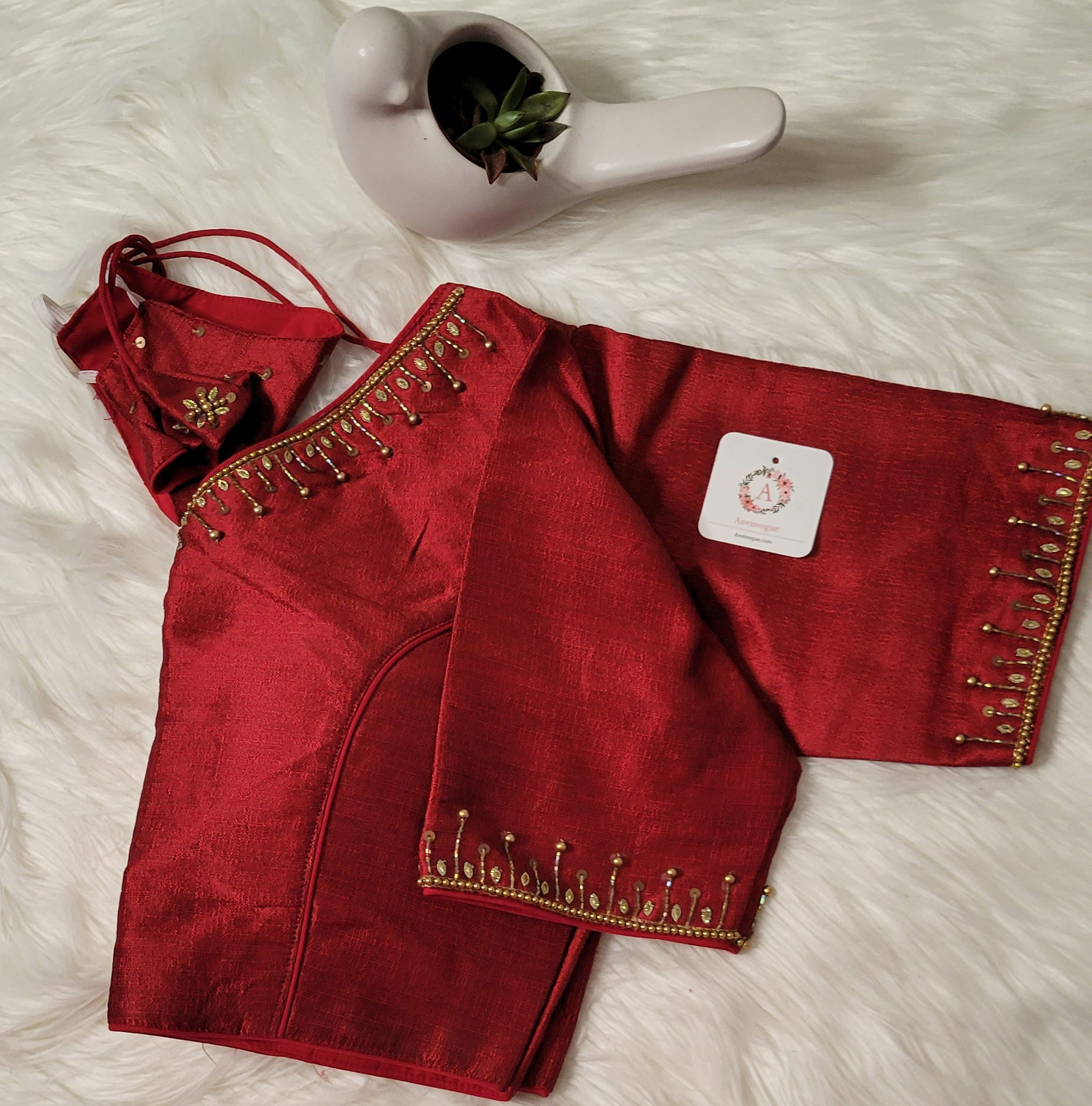 Maroon aari work readymade blouse for Indian saree