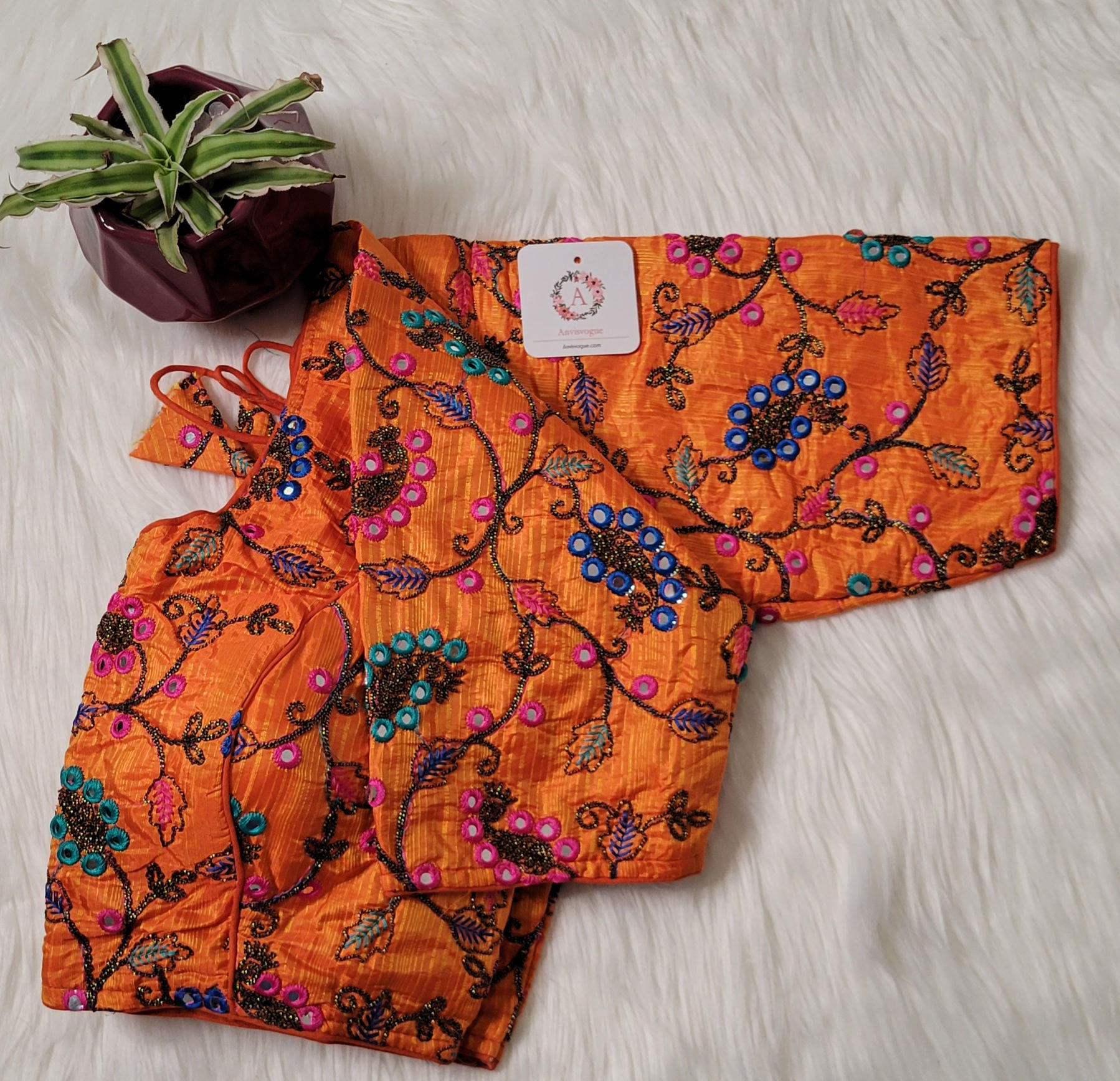 Yellow readymade blouse for Indian saree with multicolor embroidery work