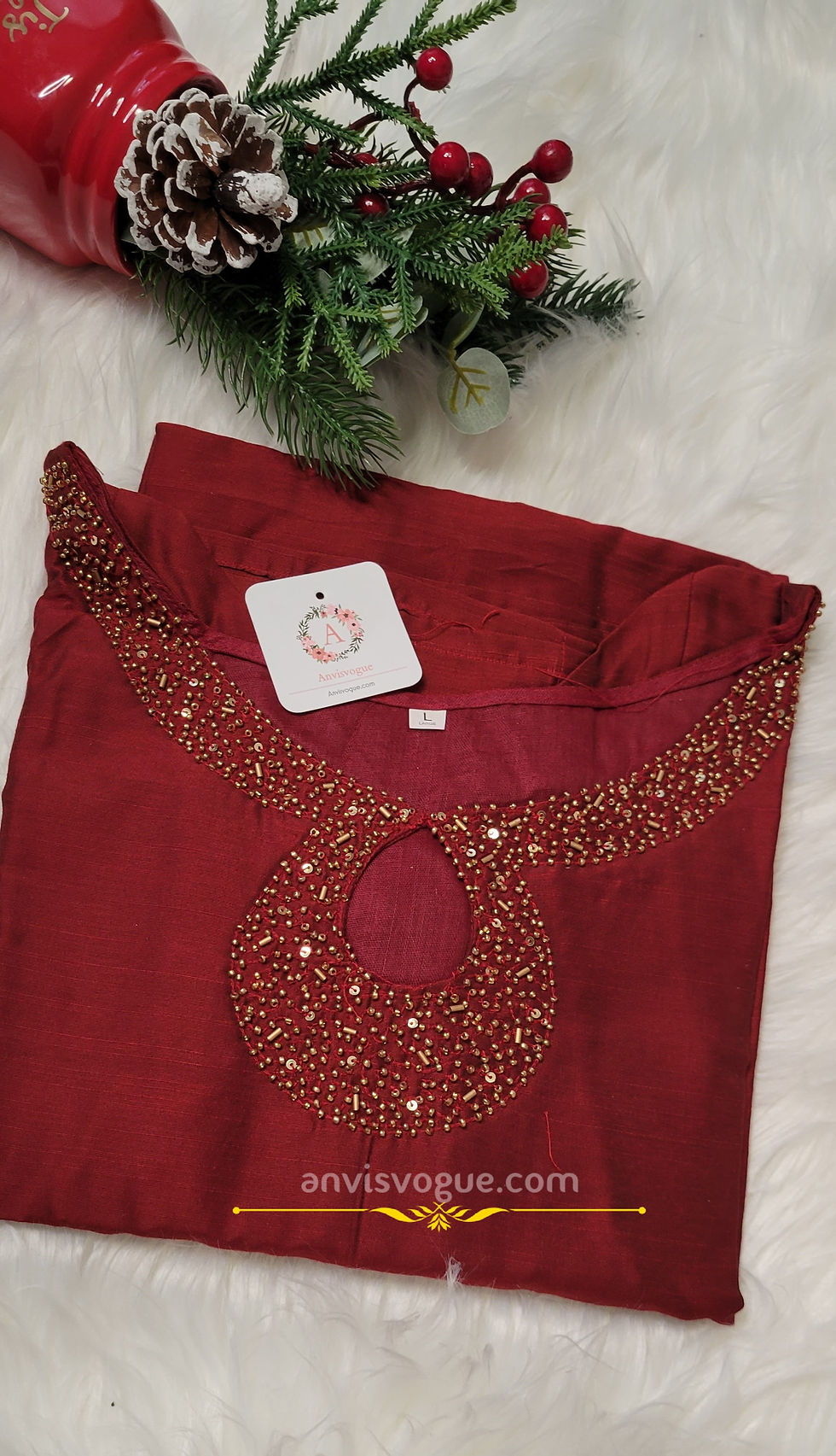 Maroon Raw silk kurti with zardosi work