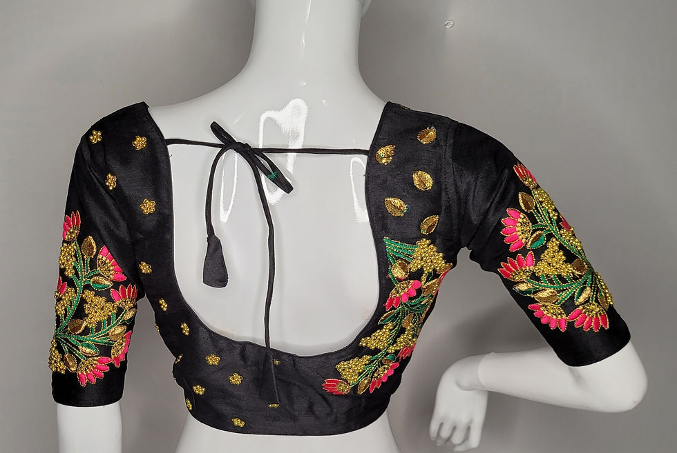 Thumbnail: Black - Hand worked embroidery readymade blouse for Indian saree