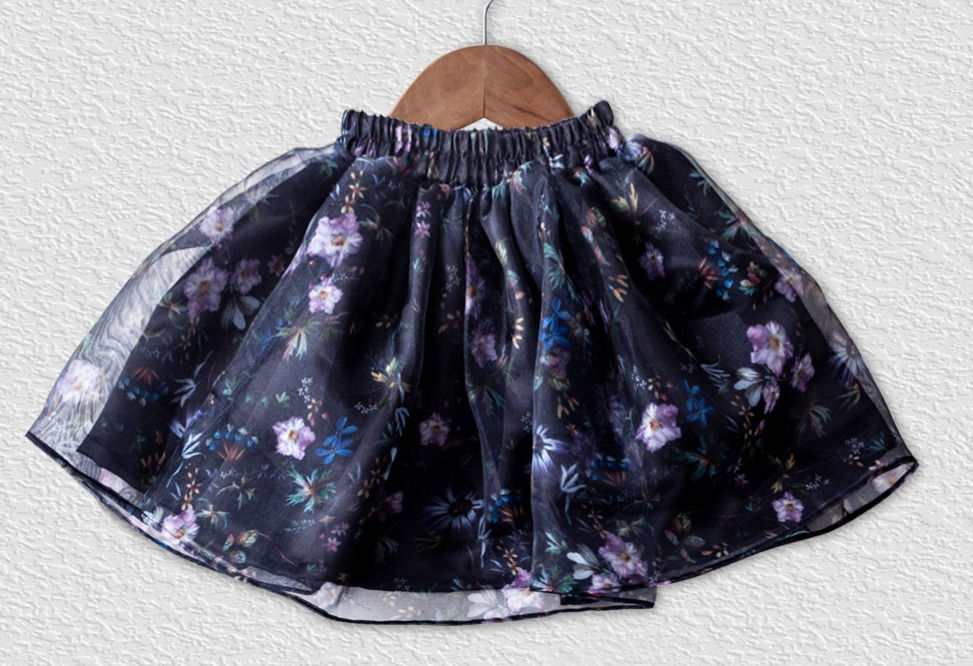 Thumbnail: Black Floral organza skirt with Violet silk top for girls