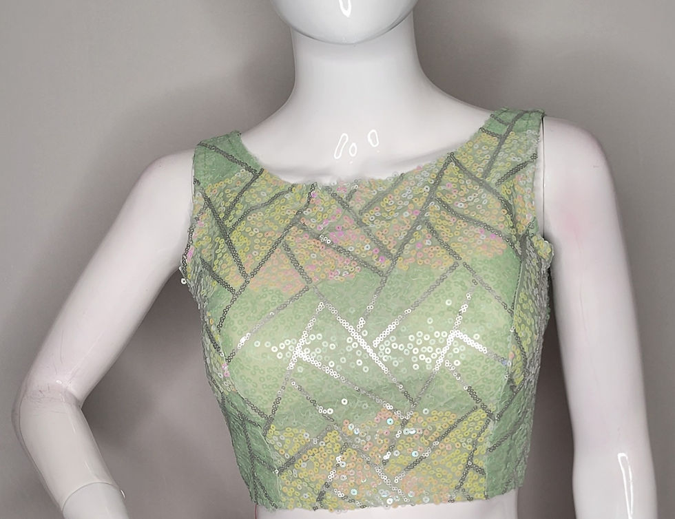 Thumbnail: Green sequence party wear readymade blouse for Indian saree