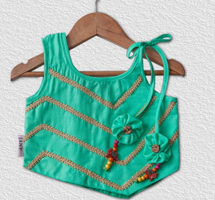 Thumbnail: Sea green Cotton top and Pink silk Dhoti pant for Girls