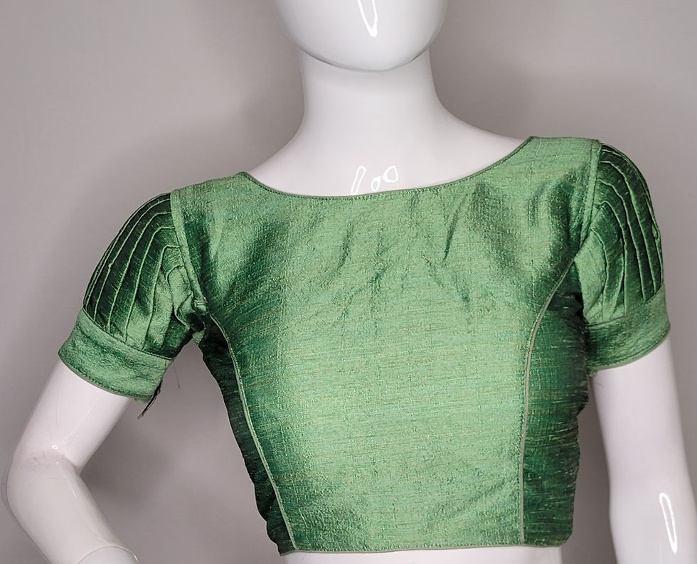 Thumbnail: Pista Green raw silk readymade blouse with puff sleeves for Indian saree