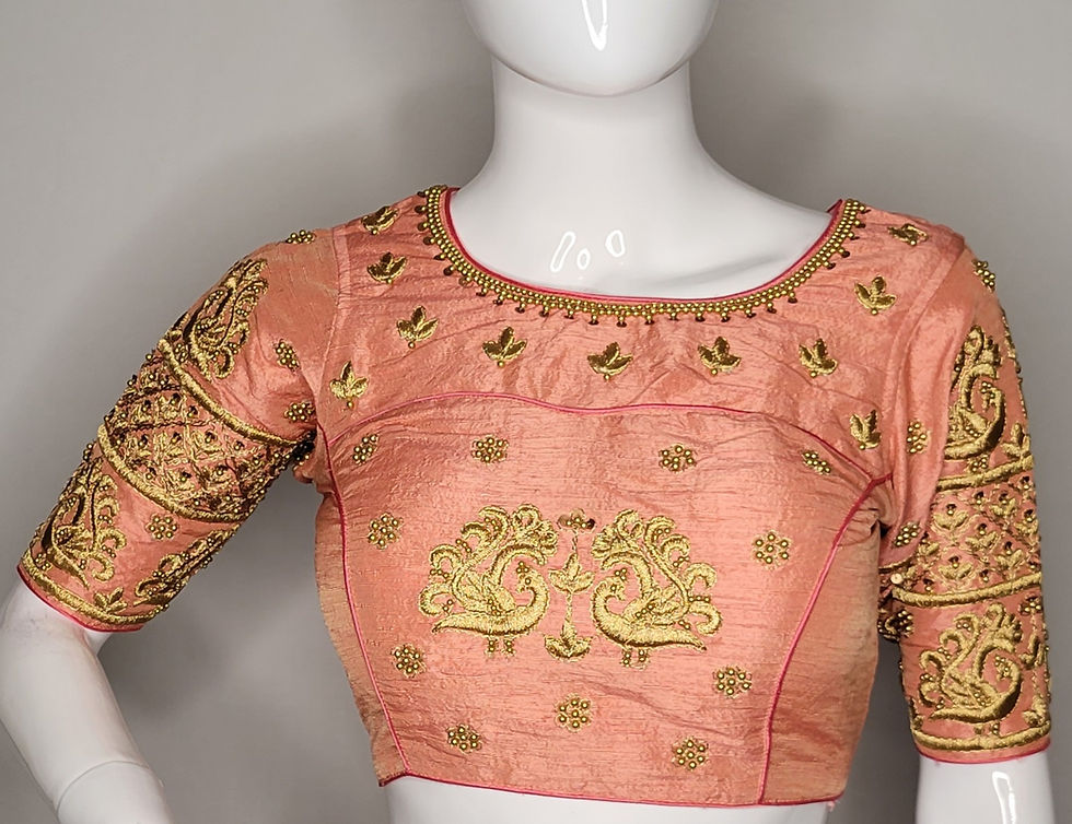 Thumbnail: Peach embroidery readymade blouse for Indian saree