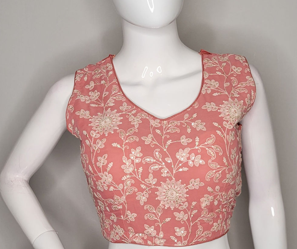 Thumbnail: Pink georgette embroidery readymade blouse for Indian saree