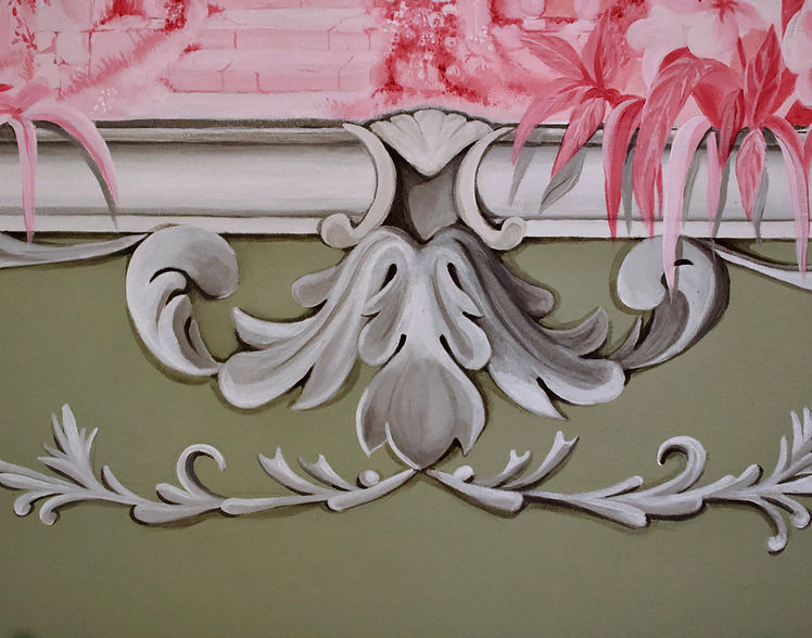 Détail des formes organiques de la fresque Mirage Rose.