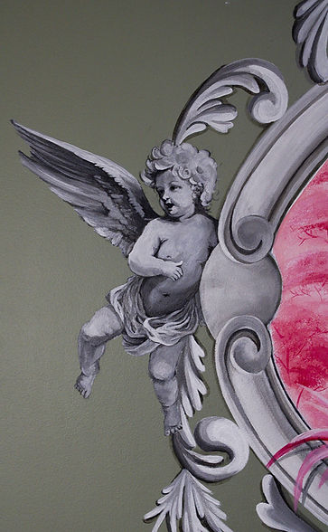 Détail des formes organiques de la fresque Mirage Rose.