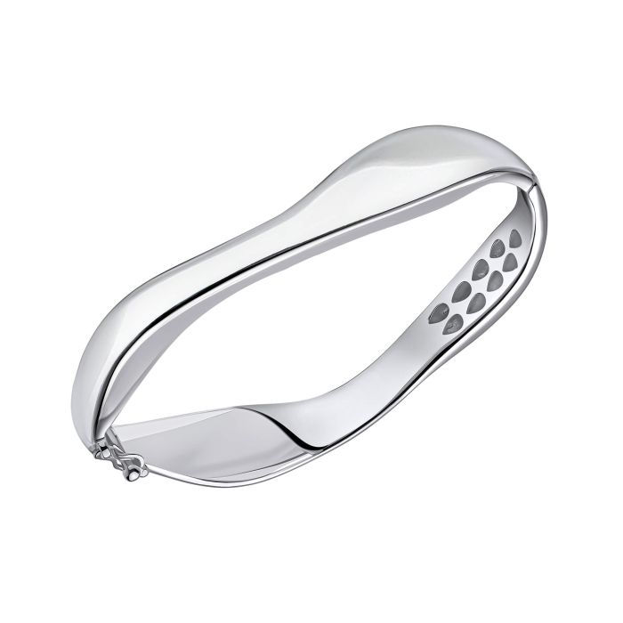 Elegant silver Organic Wave Statement Hinged Bangle with unique design on white